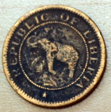 1937 Liberia 1/2 Cent Elephant