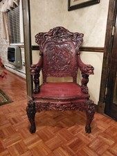 Antique Chinese Mahagony Carved Chair with Dragons, Very Rare in this Condition