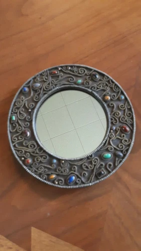 Moroccan Style Decorative Round Mirror W Faux Gemstones 6" Diameter 