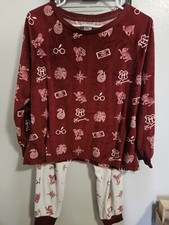 Harry Potter Pajama Set Women's Size Med 8-10 Rich Red White Micro Fleece