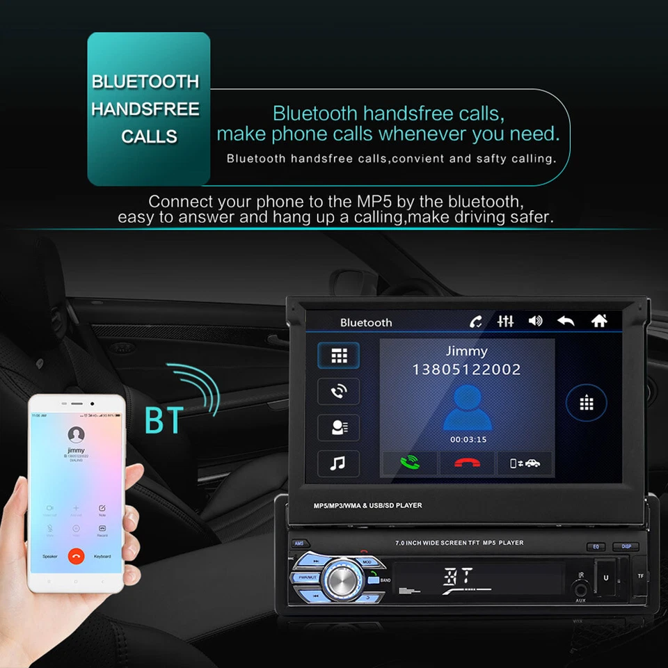 Single 1 DIN 7 Autoradio Flip up Touchscreen BLUETOOTH USB SD FM MP4/MP5 Player - Bild 4 von 4