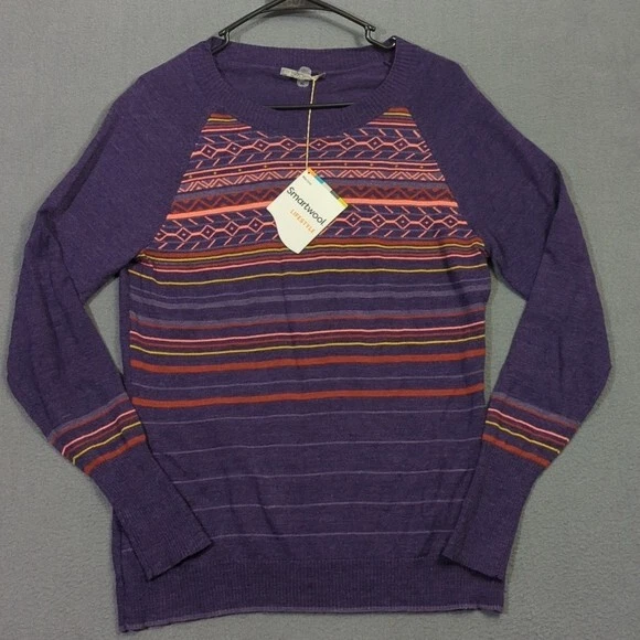 Smartwool Sweater Womens XL Purple Merino Wool Ethno Graphic Striped Outdoor NWT - Image 2 of 4