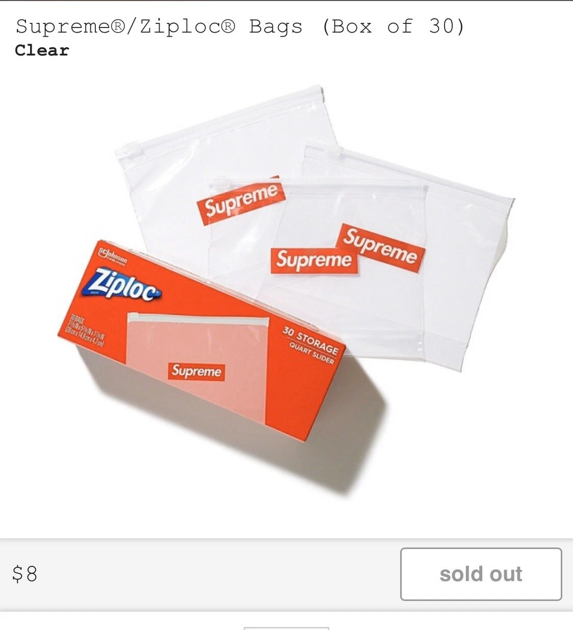 Lire la description !! Supreme SS20 Ziploc **SAC INDIVIDUEL**