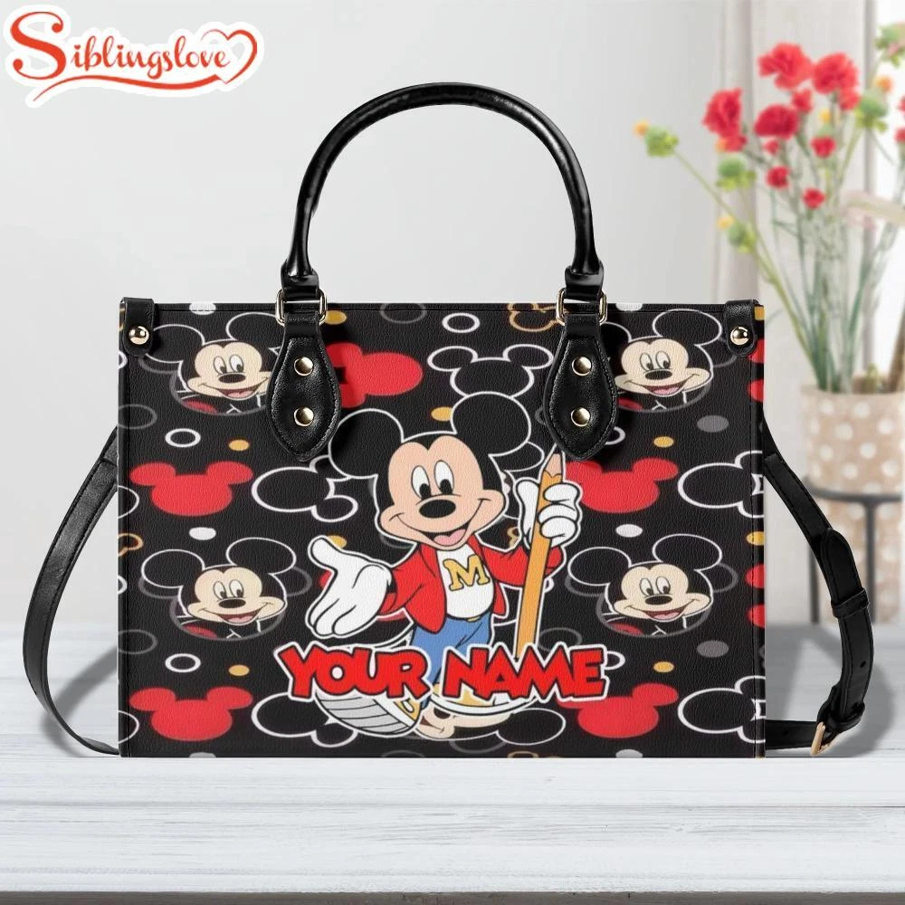 Personalized Name Disney Mickey Mouse Leather Handbag