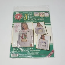 3 Full Color Iron-On Designs Holiday Christmas 90s Designs Plaid Craft NOS