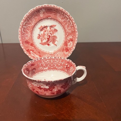 Spodes Camilla Copeland England pink Transferware Tea Cup & Saucer Set of 4 - Picture 3 of 18