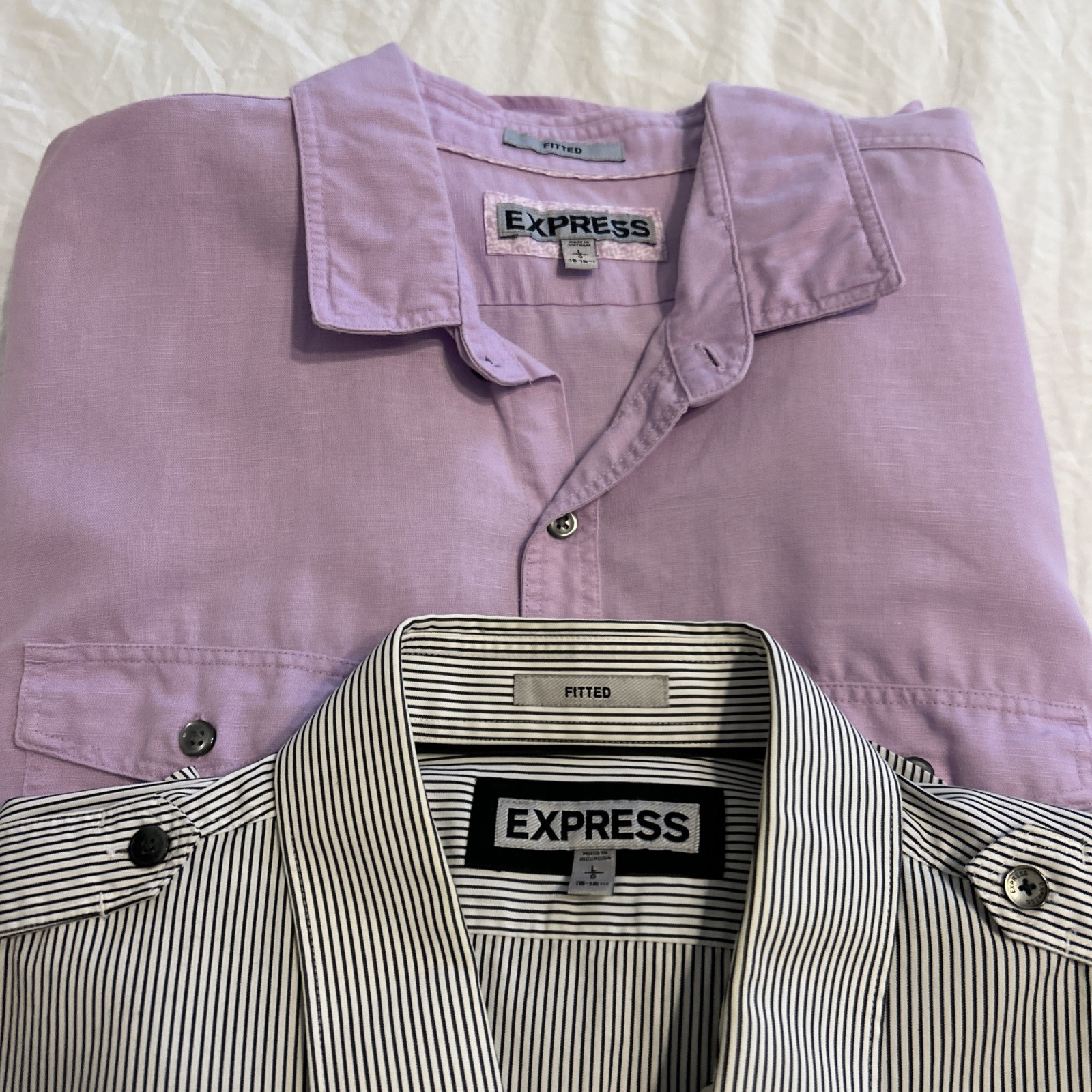2 EXPRESS Fitted Button Down Collared Dress Shirt… - image 1
