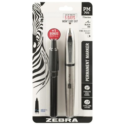Zebra Pen PM-701 Permanent Marker, Stainless Steel Barrel, Fine Bullet Tip, Blac