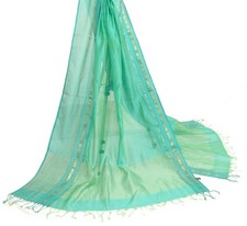 Sushila Vintage Branded Dupatta 100 Pure Cotton Silk Green Woven Long Stole