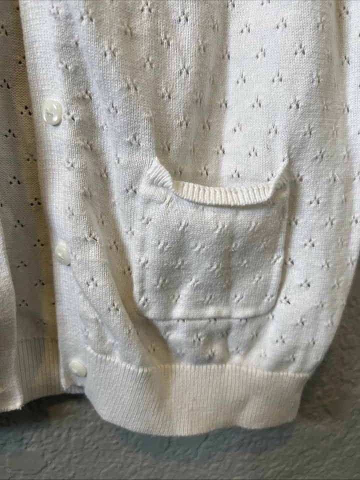 女孩 OshKosh Bgosh 10/12 象牙色奶油开衫毛衣 带口袋 — 第 4/4 张图片