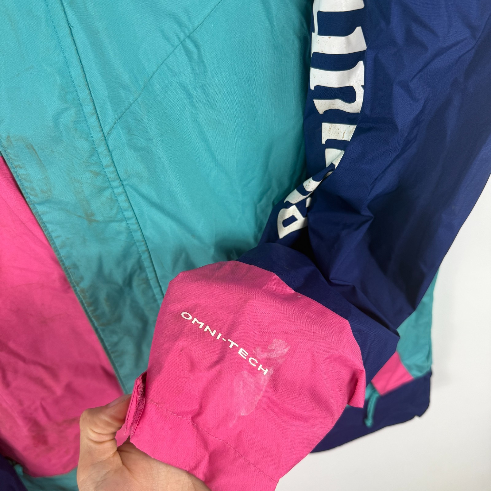 VTG Columbia Omni-Tech Colourblock Turquoise Pink Navy Windbreaker Jacket Small image 7