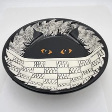 Cats by Nina Lyman Ceramic Serving Bowl Cat Eyes Black White Signed NINA12 Dish