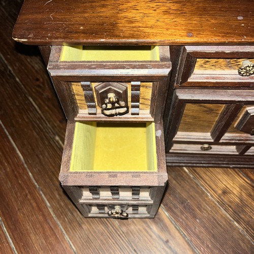 Vintage Wooden 6 Drawer Lined Jewelry Box Large Unisex Japan 18”x9” MCM - Picture 6 of 11