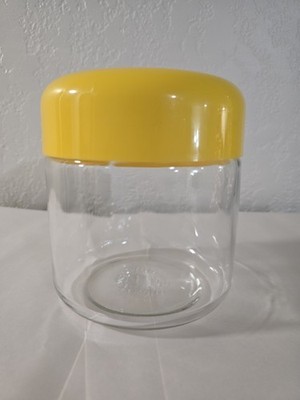 Heller Designs Inc Glass Storage Jars Vintage MCM Canisters Plastic Yellow Lids