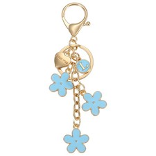 Initial Letter Keychain with Love You Heart, Flower Keychain, Alphabet L Blue