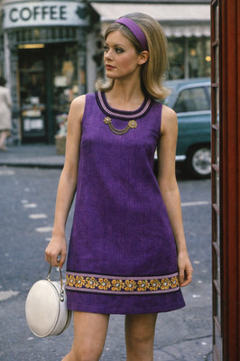 Vintage 60er 70er Perry Boutique Kleid A-Linie Boho 36 38 Lila Reyon