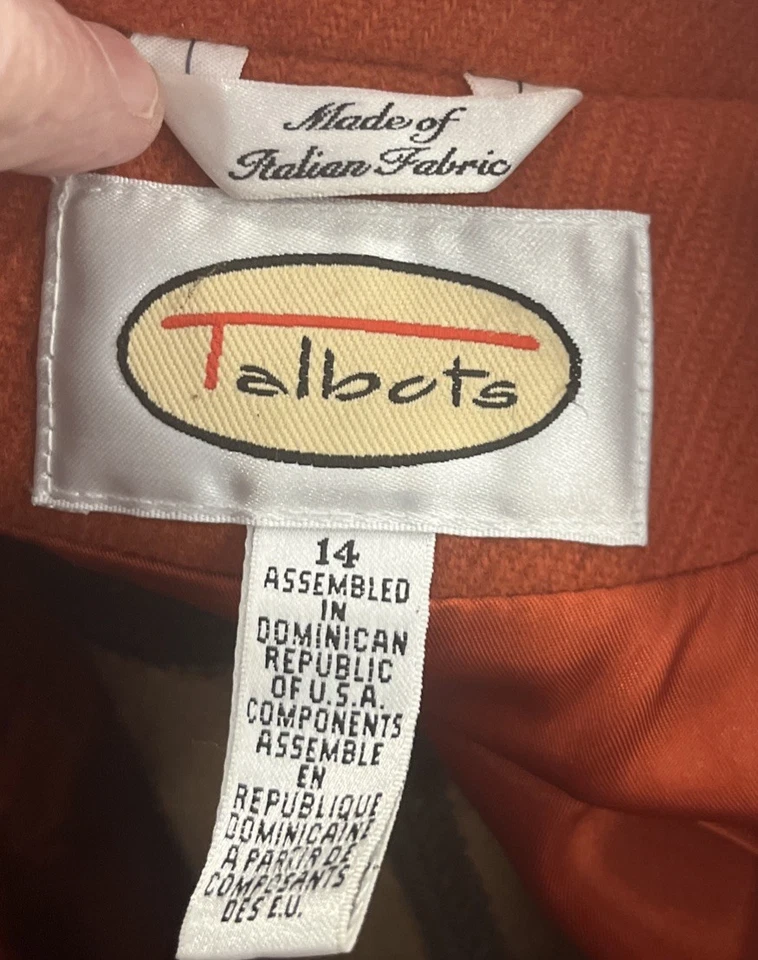 Chaqueta Abrigo Coche Lana Italiana Talbots Clásica Doble Pecho Mandarina Mujer 14 Foto 4 de 4