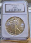 1987 $1 AMERICAN SILVER EAGLE NGC MS69 CLASSIC BROWN LABEL