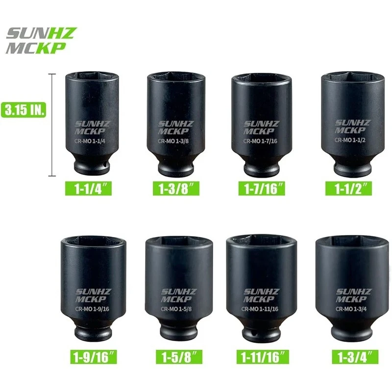 8 Piece Impact Socket Set 6 Point SAE Chrome Molybdenum Steel Tool Box New - Image 4 of 4