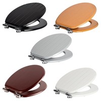 Soft Close Toilet Seat Wooden Chrome Fixings for WC Bathroom Slow Soft-Close Lid