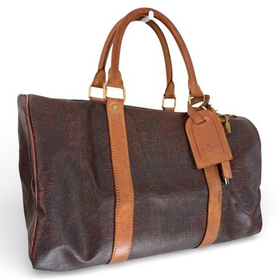 Etro Vintage Paisley Weekender Satchel Bag Coated Canvas Leather Lock