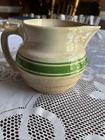 Hull Pottery Green Stripe Beehive Ribbed Pitcher, 5” Height, PATINA!