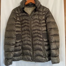 a.n.a. Packable Premium Down Puffer Full Zip Coat Hood Dark Green Medium 