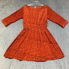 Glass Line Fit & Flare Dress Womens M Orange Floral Lined 3/4 Sleeve Boat Neck