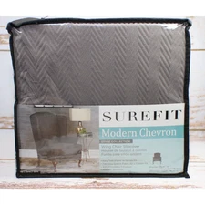 SureFit Stretch Modern Chevron Design Wingback Chair Slipcover in Gray
