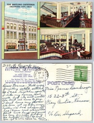 1944 Britling Cafeteria Oklahoma City OK Multiview Curteich Postcard
