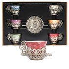 12 Pc Turkish Greek Arabic Coffee Espresso Cup Saucer Porcelain Set (Silver)