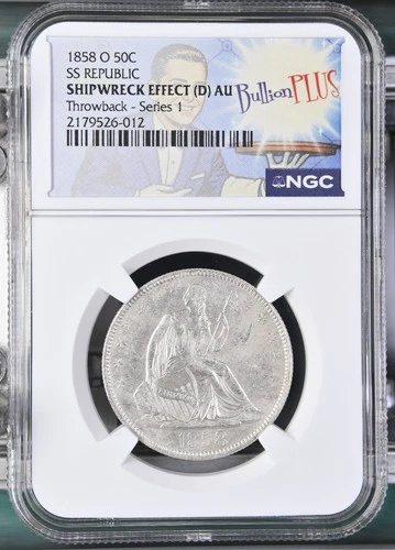 AU 1858 O 50c Seated Liberty Half Dollar NGC SS Republic Shipwreck Treasure Coin