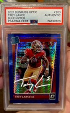 2021 Donruss Optic Blue Hyper Trey Lance Signed RC PSA Authentic AUTO Rookie! 