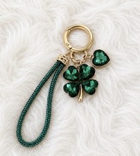 Lucky Four Leaf Clover Rhinestone Keychain Bag Charm Key Ring Good Luck Gift New