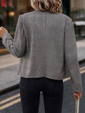 Women's Herringbone Blazer Jacket Coat Long Sleeve Round Neck Casual Office