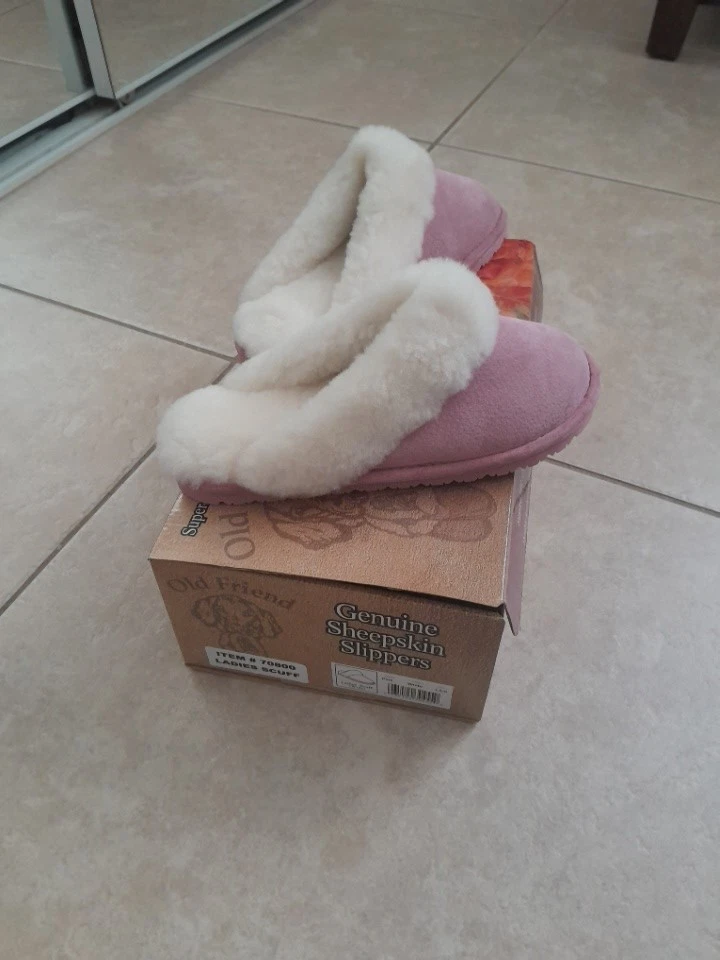 Zapatillas Old Friend Genuinas Piel de Oveja Rosa Damas 8 9 Anchas Nuevas Con Caja Foto 2 de 4