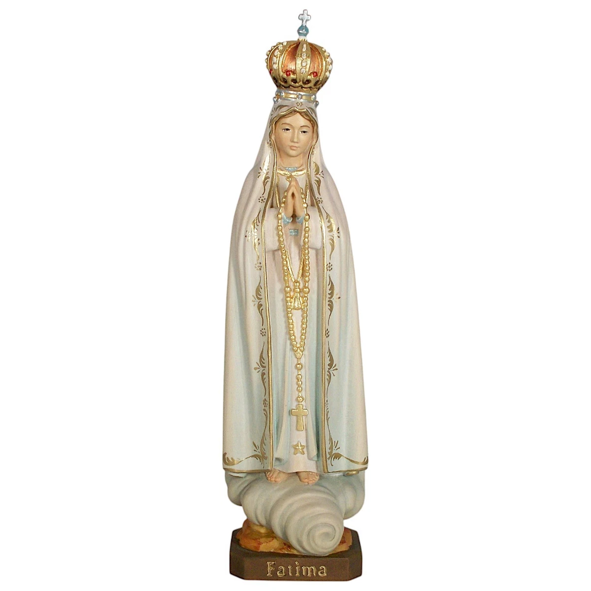 Holz Figur MADONNA FATIMA CAPELINHA MIT KRONE H23,5cm color Hl. Heilige Maria IN