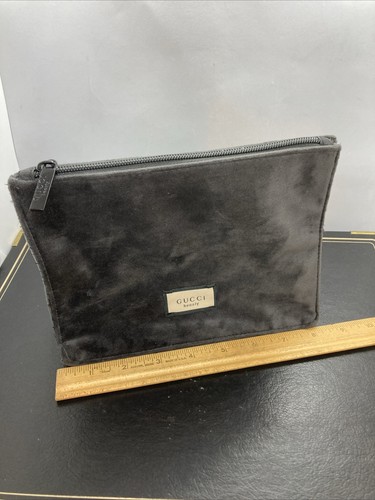 GUCCI BEAUTY BLACK POUCH Black Silk Inside 8”x6”x3” Gently Used - Picture 5 of 10