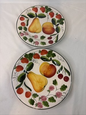 2 Tabletops Unlimited Fruit Medley 8 3/8  Salad plates Mimosa Hand Painted