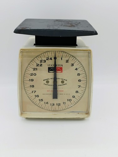 Vintage Hanson Kitchen Utility Scale 25 lb. White Metal working Model 40 - 第 1/9 張圖片