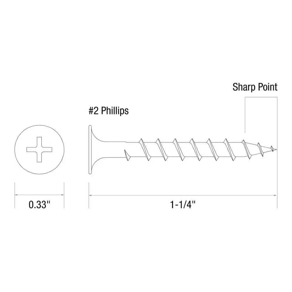 #6 X 1-1/4 In. #2 Phillips Bugle Head Coarse Thread Sharp Point Drywall Screws 1