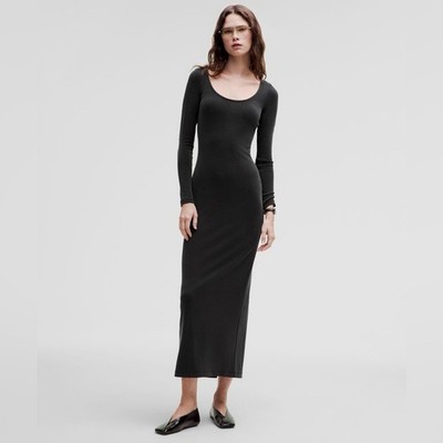 lululemon softstreme midi dress Lululemon Drapey Softstreme Long-Sleeve Black Maxi Dress Medium