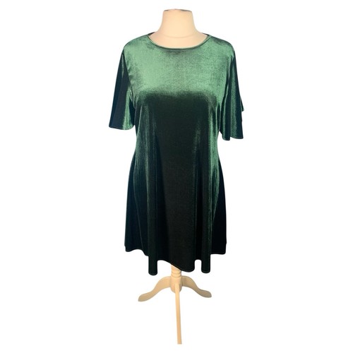 Green Velvet Dress ~Size XL (18/20) PRIMARK CARES Stretchy Short Flared Sleeves - Picture 21 of 24
