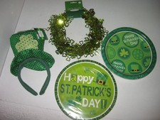 St. Patricks Party Bundle LOT Irish Shamrock Leprechan Hat Headband Decor Plates