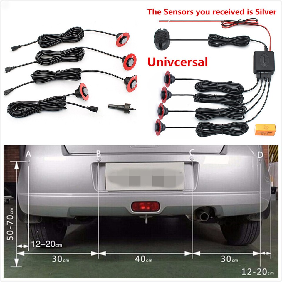 Car Parking Sensors Reverse Backup Rear Radar Sound Buzzer Alarm Flat 4 ...