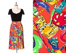 Vintage 1980s 80s Artist Painter Novelty Print High Waist Pockets Buttoned Skirt
