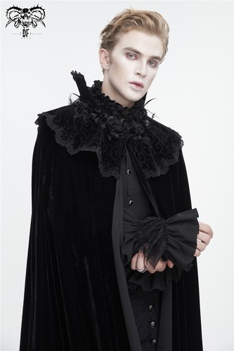 Devil Fashion Men Black Gothic Vampire Lace Trimmed Velvet Cape Cosplay Vampire - Picture 10 of 20