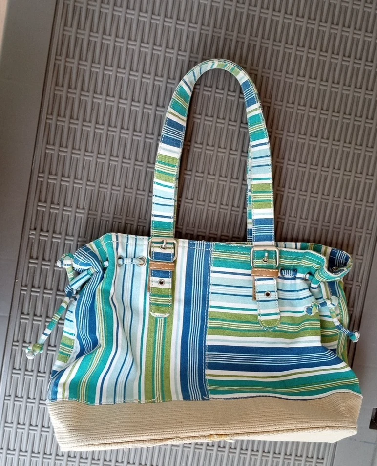 Cartera/bolso/tote de lona a rayas azules, verdes y blancas Havana Jack’s Café Foto 4 de 4