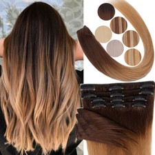 Ombre Clip in 100 Human Hair Extensions 8 PIECES Thick Full Head Weft Remy Hair