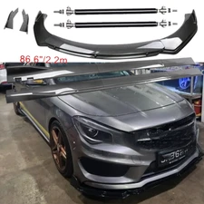 Carbon Fiber Front Bumper Lip Spoiler 86.6" Side Skirt Kit For Mercedes-Benz CLA